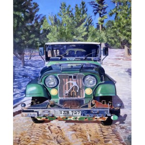 S. M. Fawad, Tourist Jeep Abbottabad River, 39 x 51 Inch, Oil on Canvas, Realistic Painting, AC-SMF-258